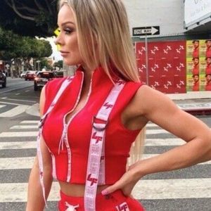 LF the Brand Red Cropped Zip-Up Mock-Neck Zip Up Strappy Vest XS Red NWT